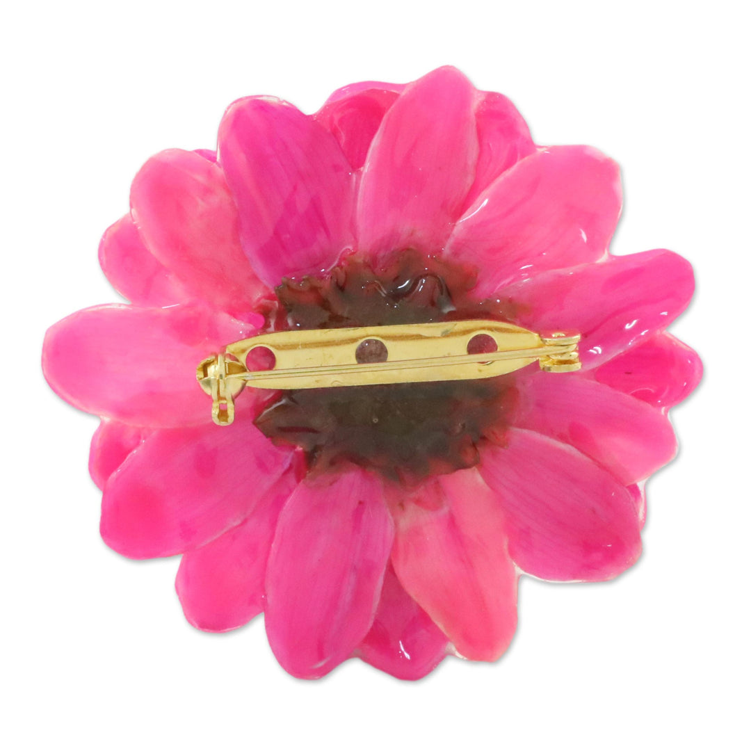 Natural Aster Flower Brooch in Fuchsia from Thailand - Let It Bloom in Fuchsia