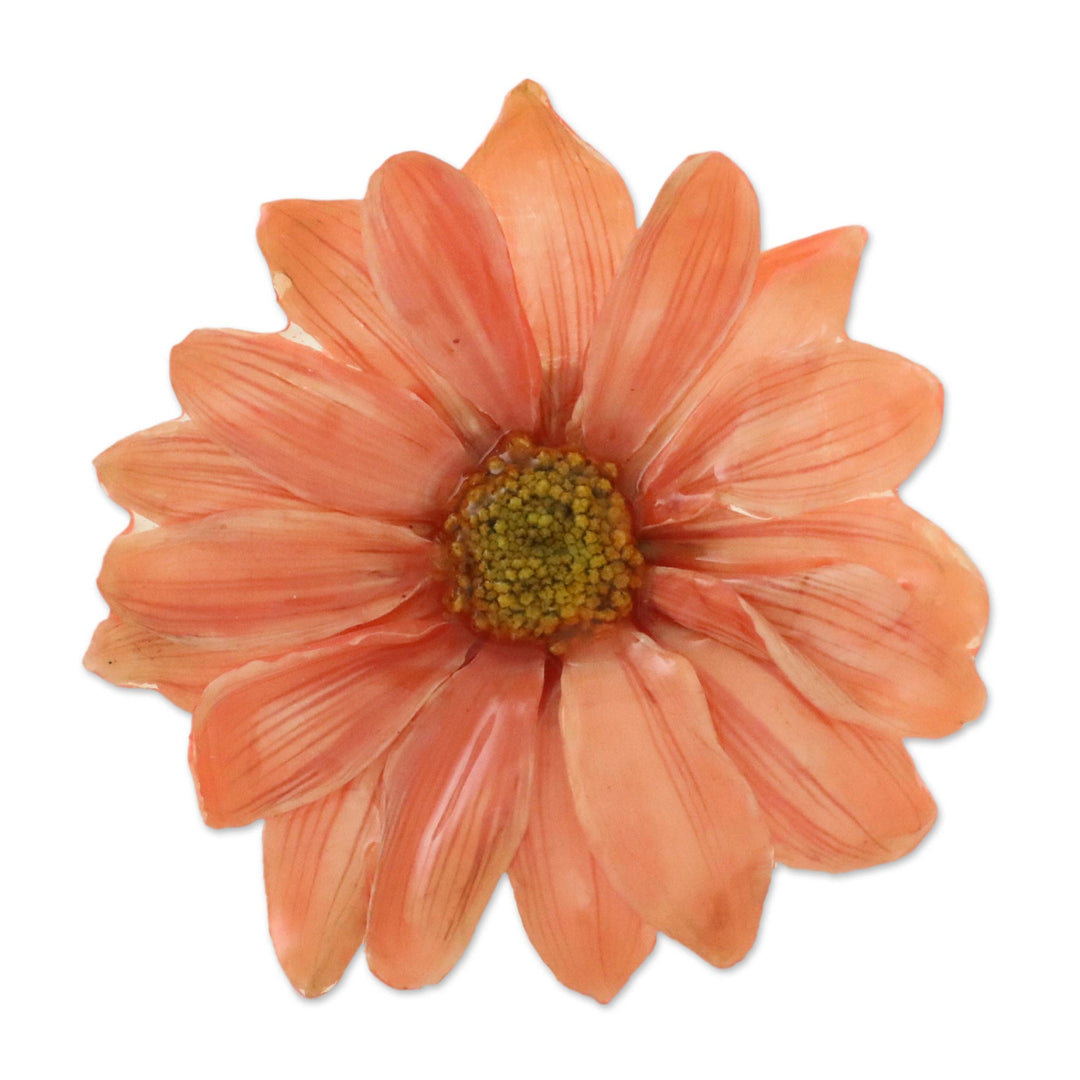 Natural Aster Flower Brooch in Peach from Thailand - Let It Bloom in Peach