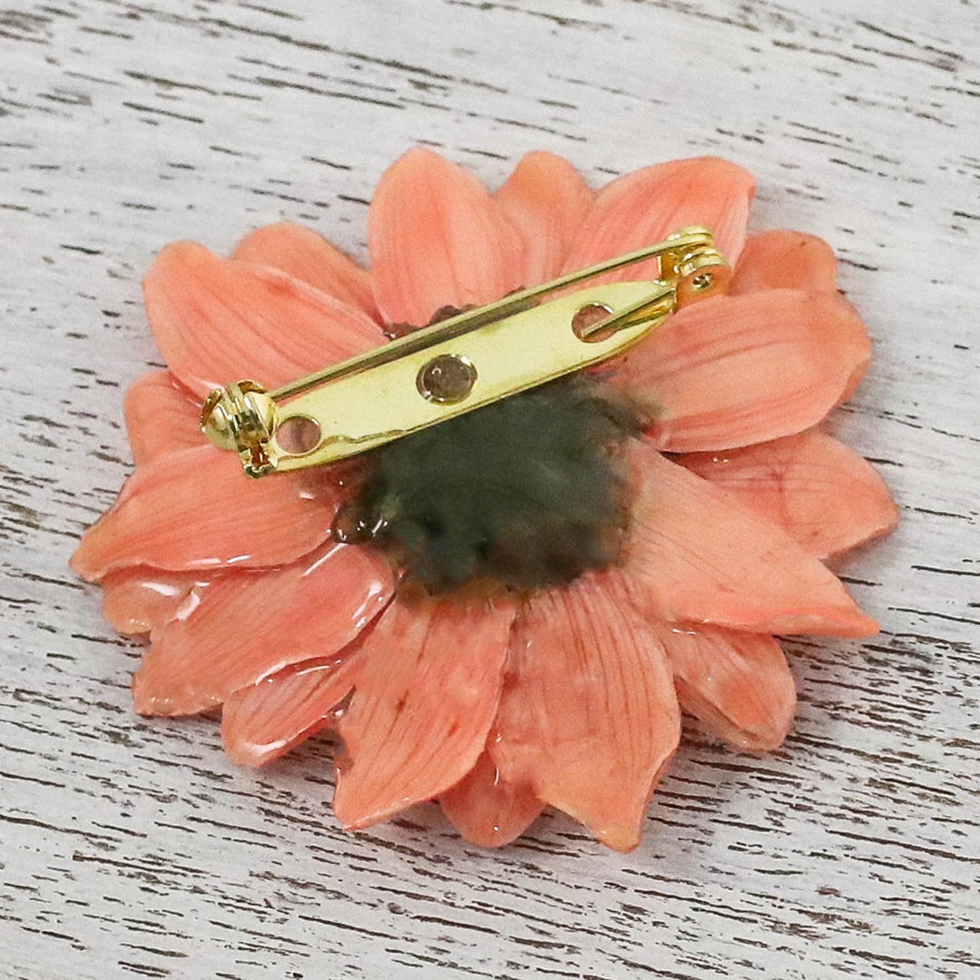 Natural Aster Flower Brooch in Peach from Thailand - Let It Bloom in Peach