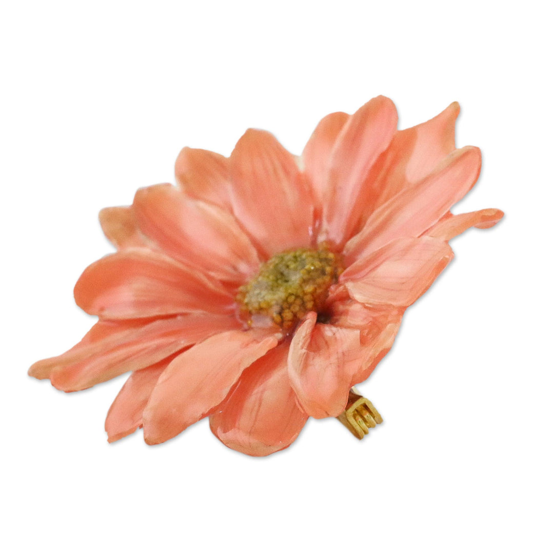Natural Aster Flower Brooch in Peach from Thailand - Let It Bloom in Peach