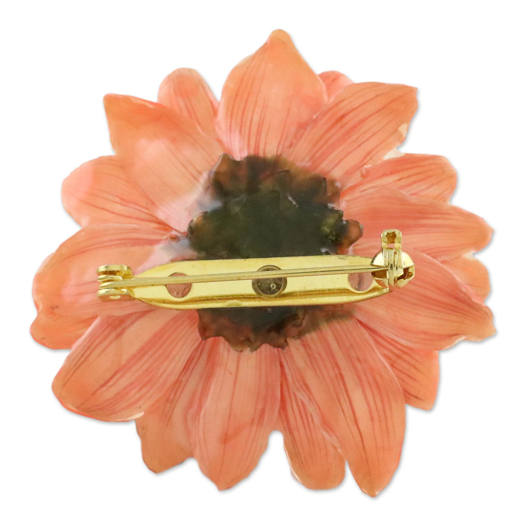 Natural Aster Flower Brooch in Peach from Thailand - Let It Bloom in Peach