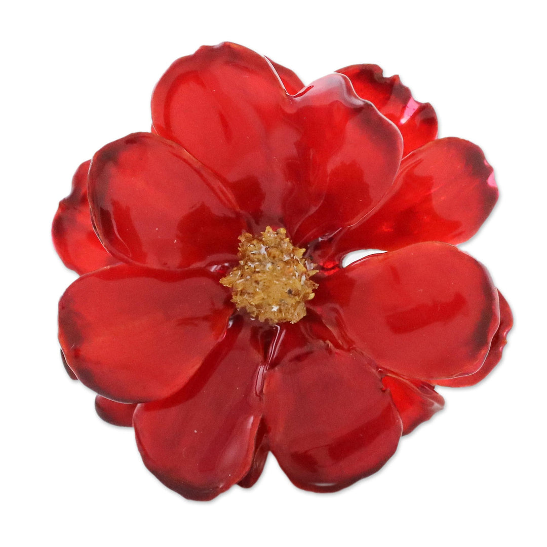 Natural Cosmos Flower Brooch in Crimson from Thailand - Blooming Cosmos in Crimson