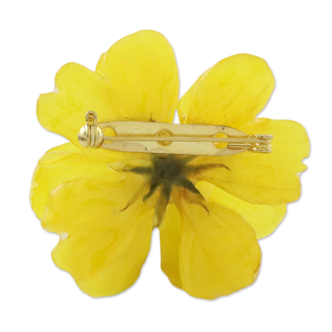 Natural Cosmos Flower Brooch in Goldenrod from Thailand - Blooming Cosmos in Goldenrod