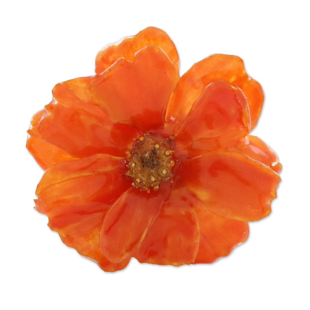 Natural Cosmos Flower Brooch in Pumpkin from Thailand - Blooming Cosmos in Pumpkin