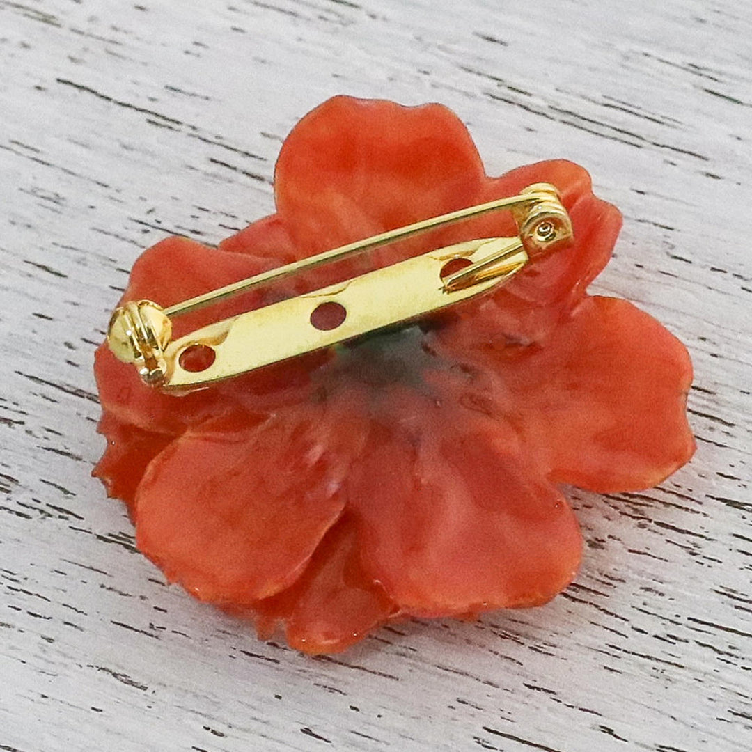 Natural Cosmos Flower Brooch in Pumpkin from Thailand - Blooming Cosmos in Pumpkin