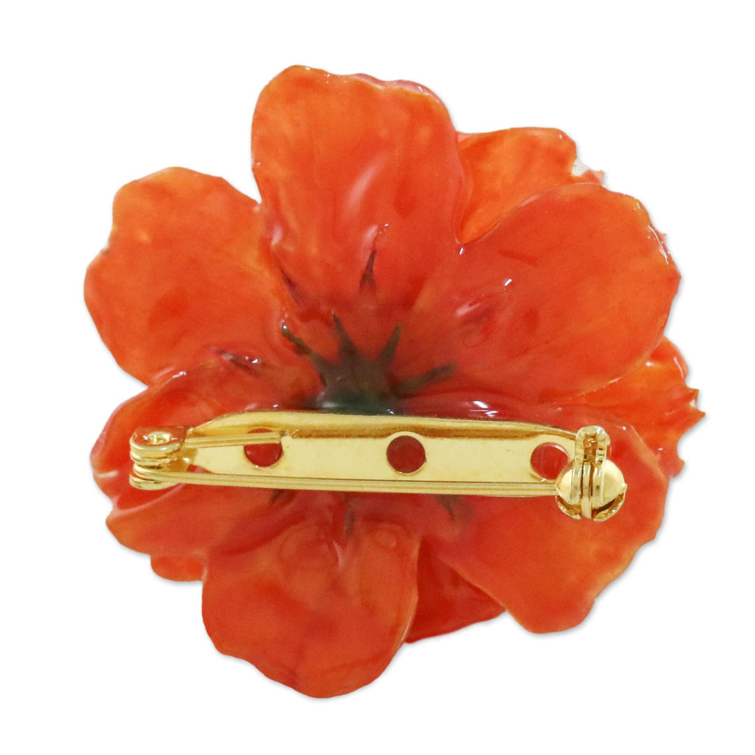 Natural Cosmos Flower Brooch in Pumpkin from Thailand - Blooming Cosmos in Pumpkin