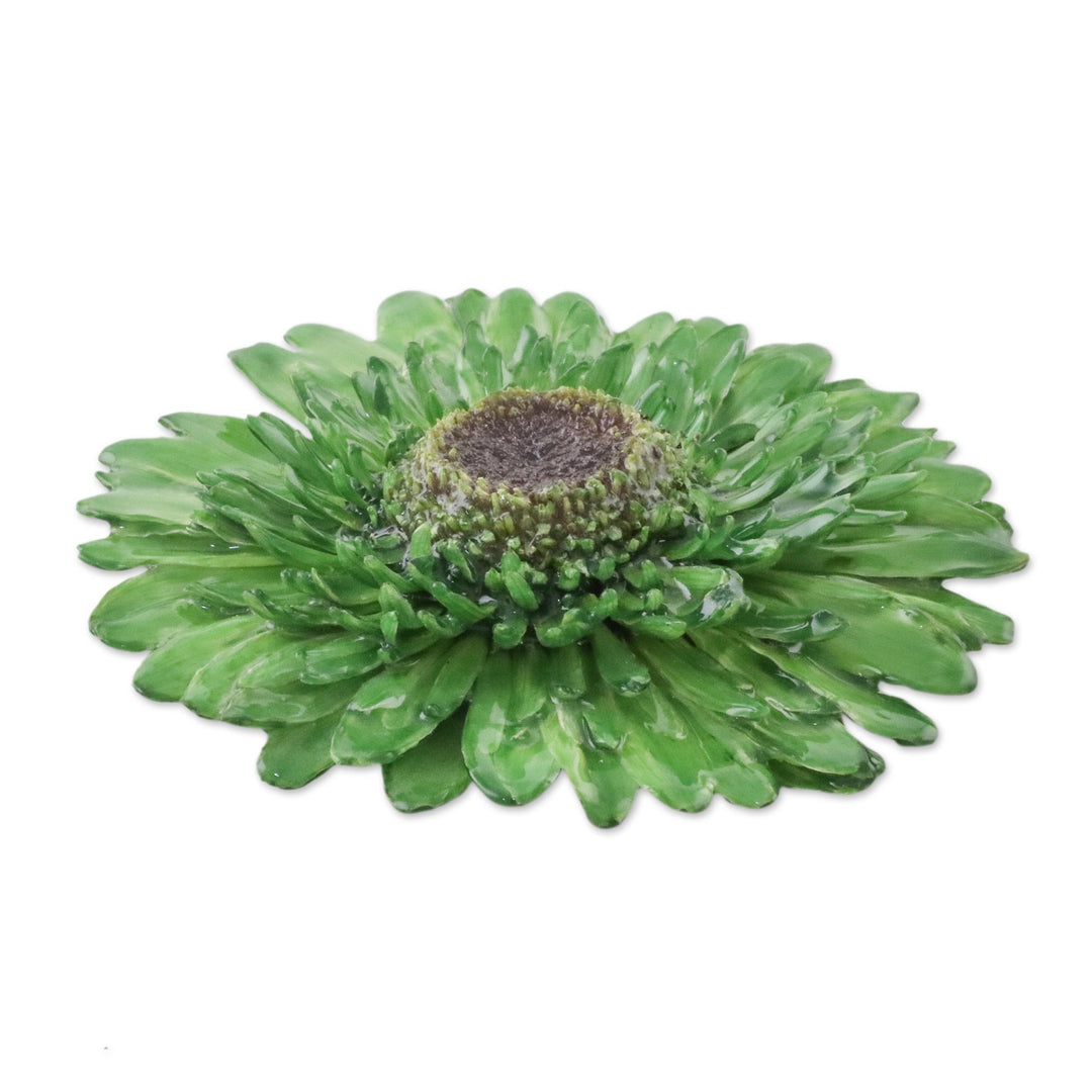 Natural Gerbera Flower Brooch in Moss Green from Thailand - Splendid Petals in Moss Green