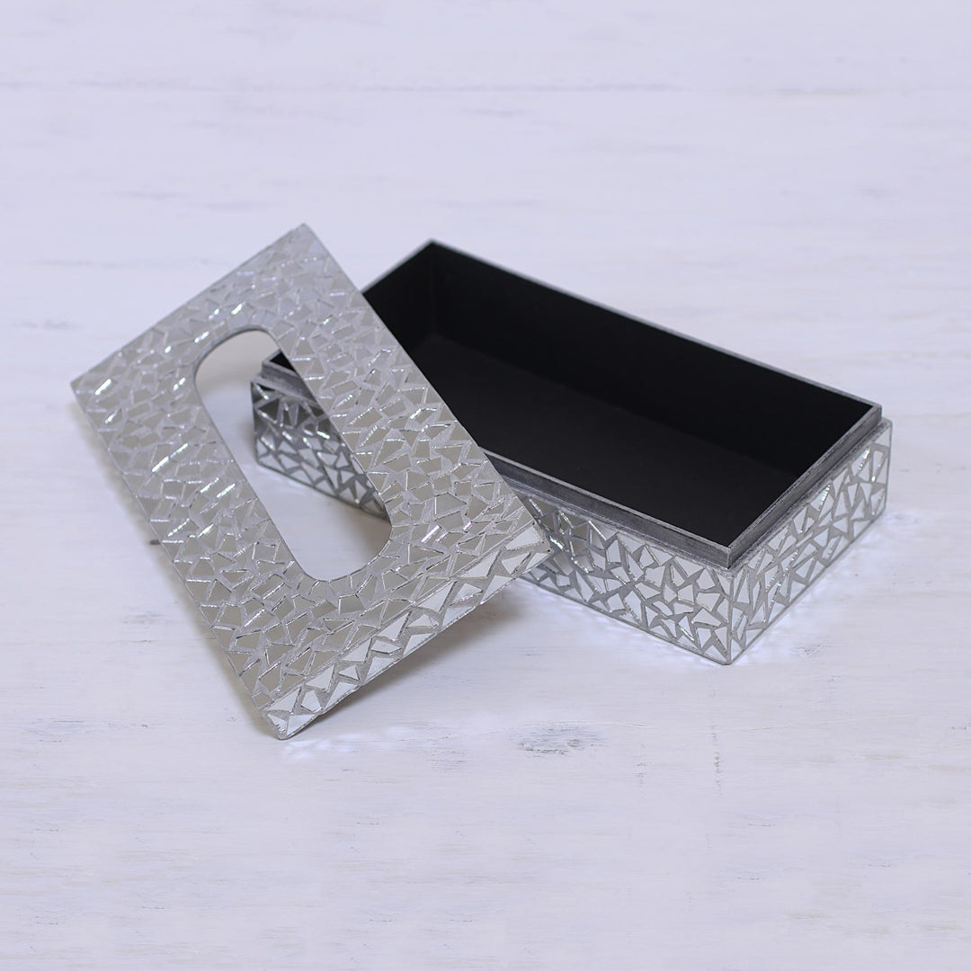 Glass Mosaic Reflective Tissue Box Cover from India - Reflective Perfection