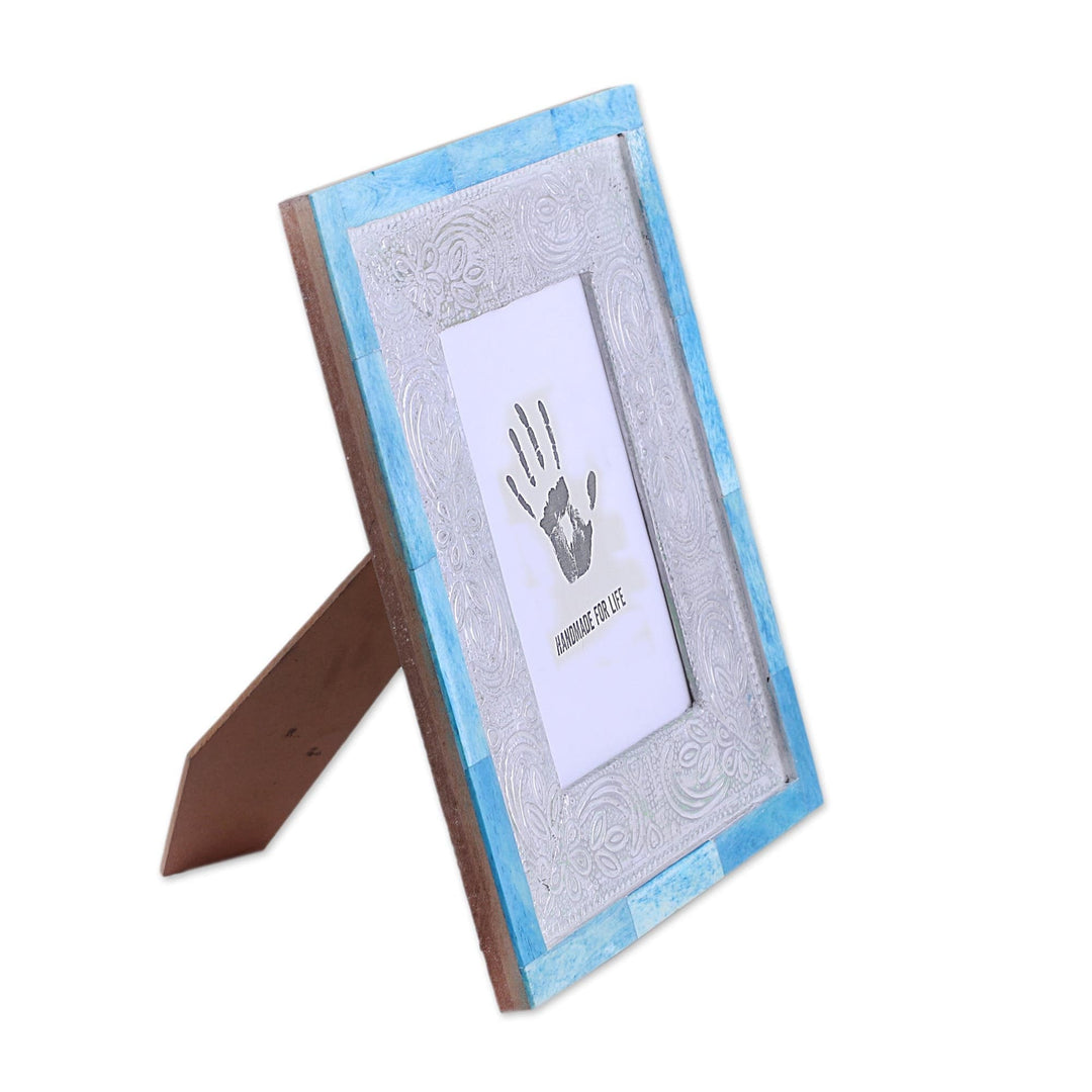 4x6 Handcrafted Bone and Aluminum Photo Frame from India - Don't Be Blue