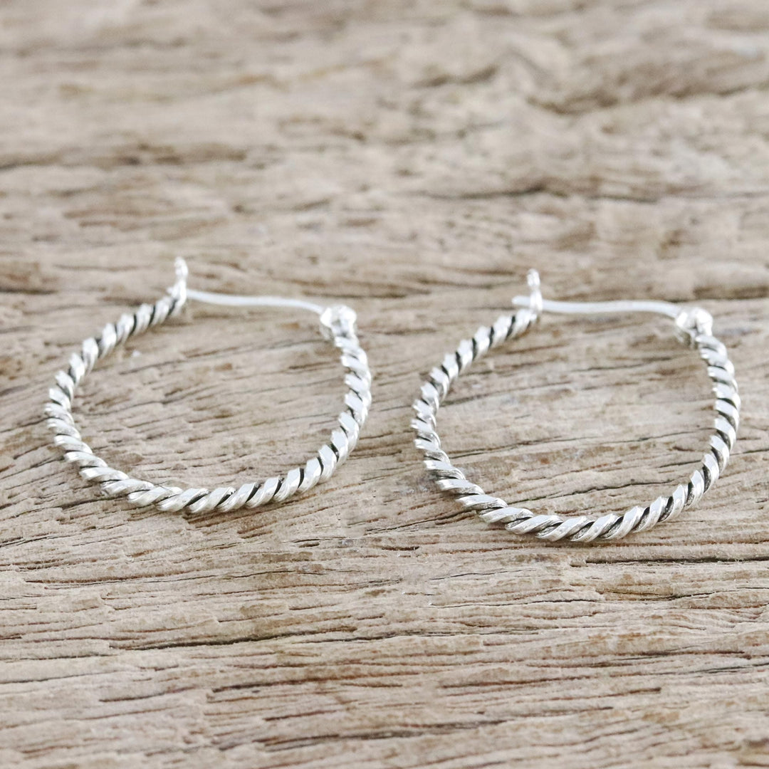 Handmade Sterling Silver Twisted Hoop Earrings from Thailand - Spiral Onwards