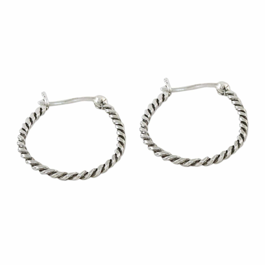 Handmade Sterling Silver Twisted Hoop Earrings from Thailand - Spiral Onwards