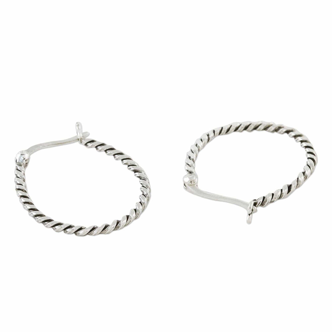 Handmade Sterling Silver Twisted Hoop Earrings from Thailand - Spiral Onwards
