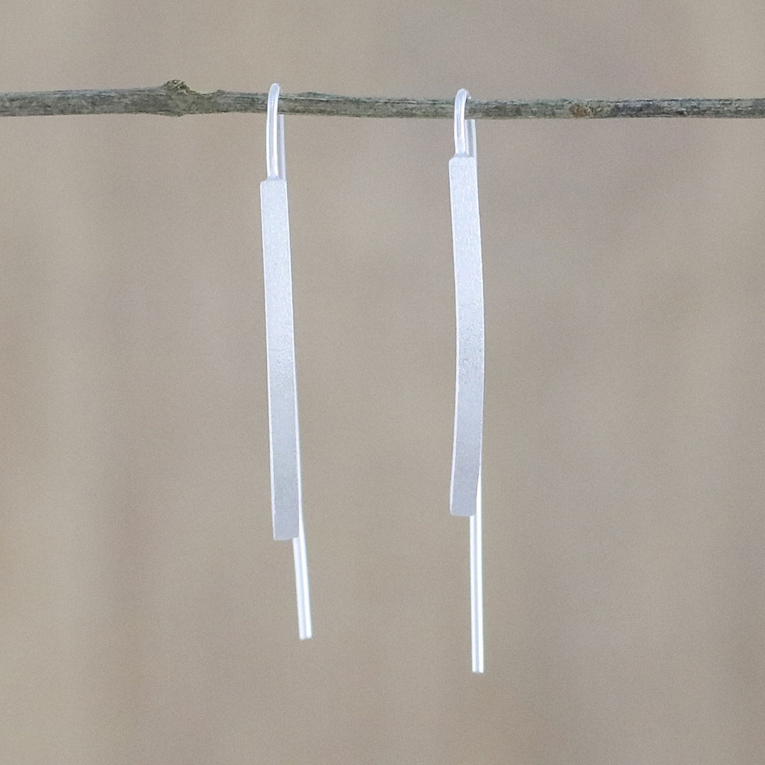 Curvy Sterling Silver Drop Earrings from Thailand - Curved Pillars