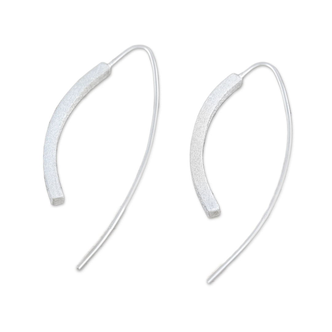 Curvy Sterling Silver Drop Earrings from Thailand - Curved Pillars