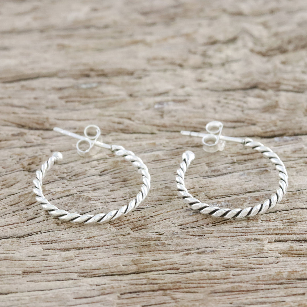 Handcrafted Sterling Silver Half-Hoop Earrings from Thailand - Spiral Away