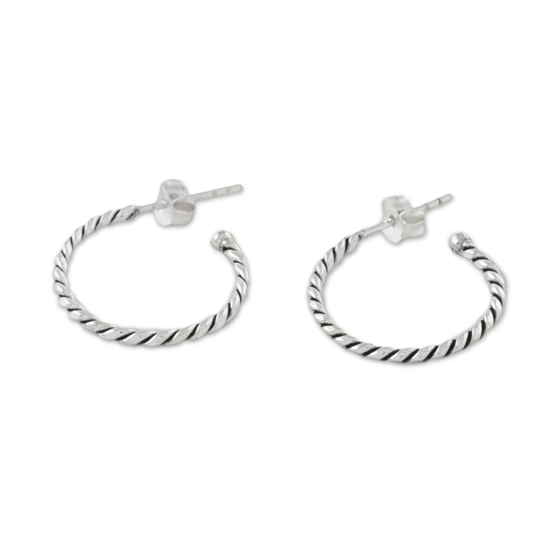Handcrafted Sterling Silver Half-Hoop Earrings from Thailand - Spiral Away