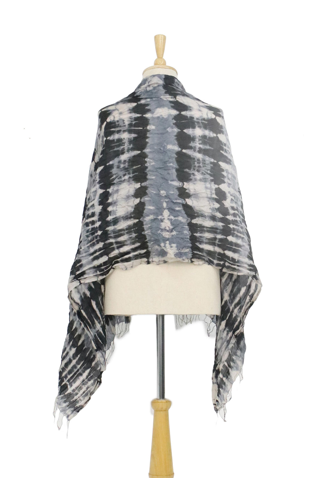 Handwoven Black and Grey Tie-Dye Silk Shawl from Thailand - Monochrome Monarch