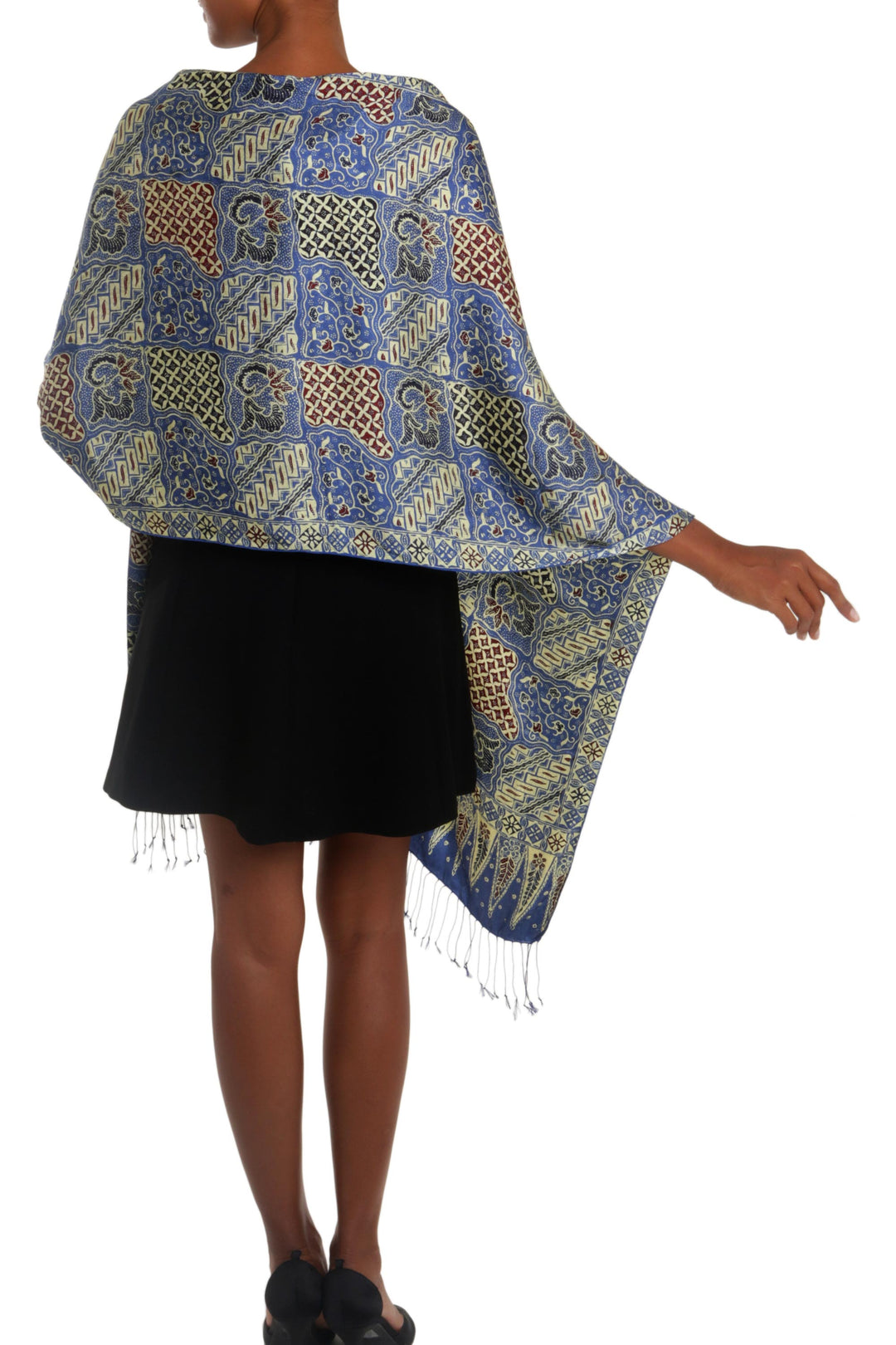 Batik Silk Shawl with Traditional Motifs in Iris from Bali - Iris Sekar Jagad