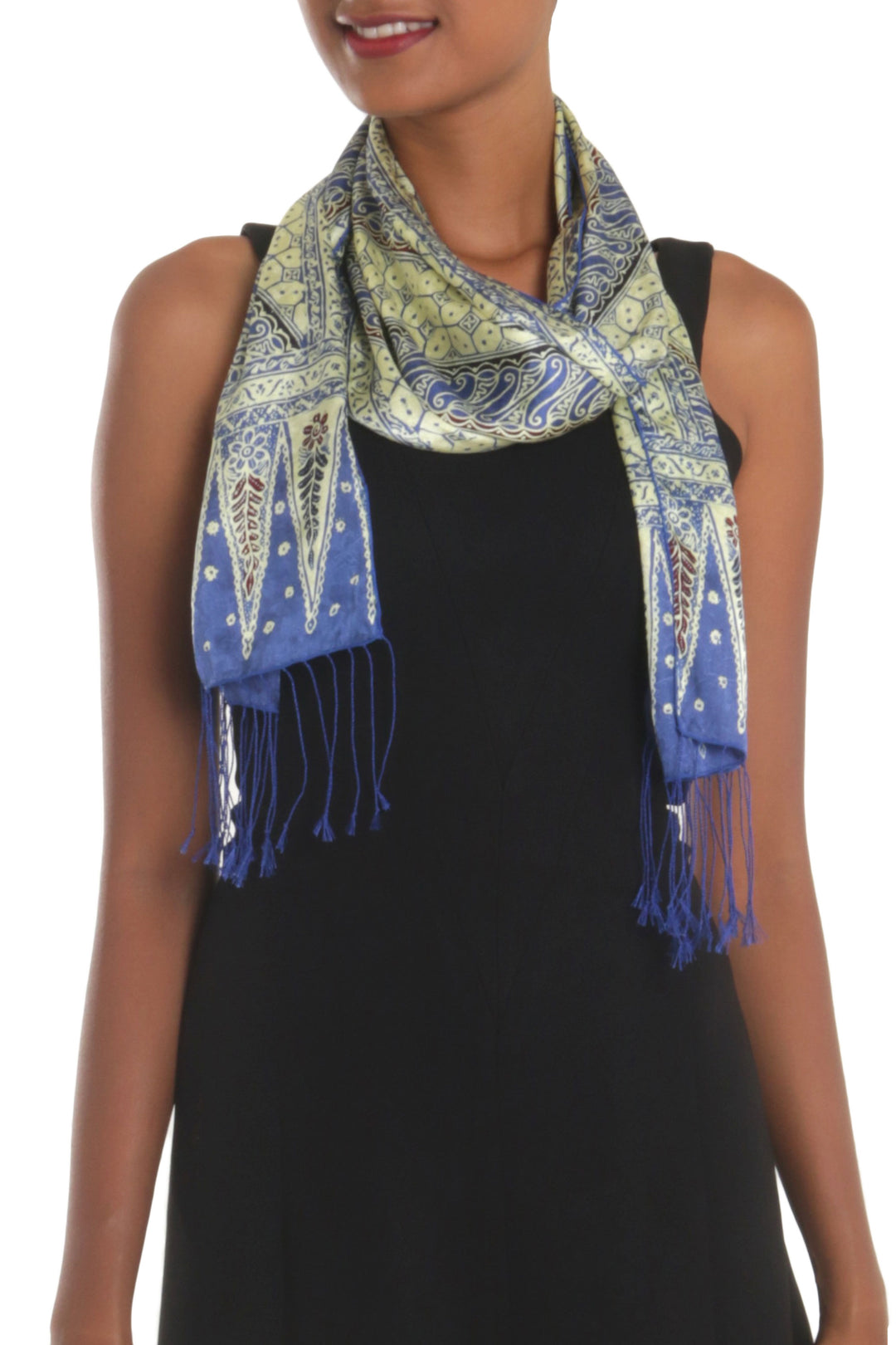 Batik Silk Scarf with Parang Motifs in Indigo from Bali - Parang World in Indigo