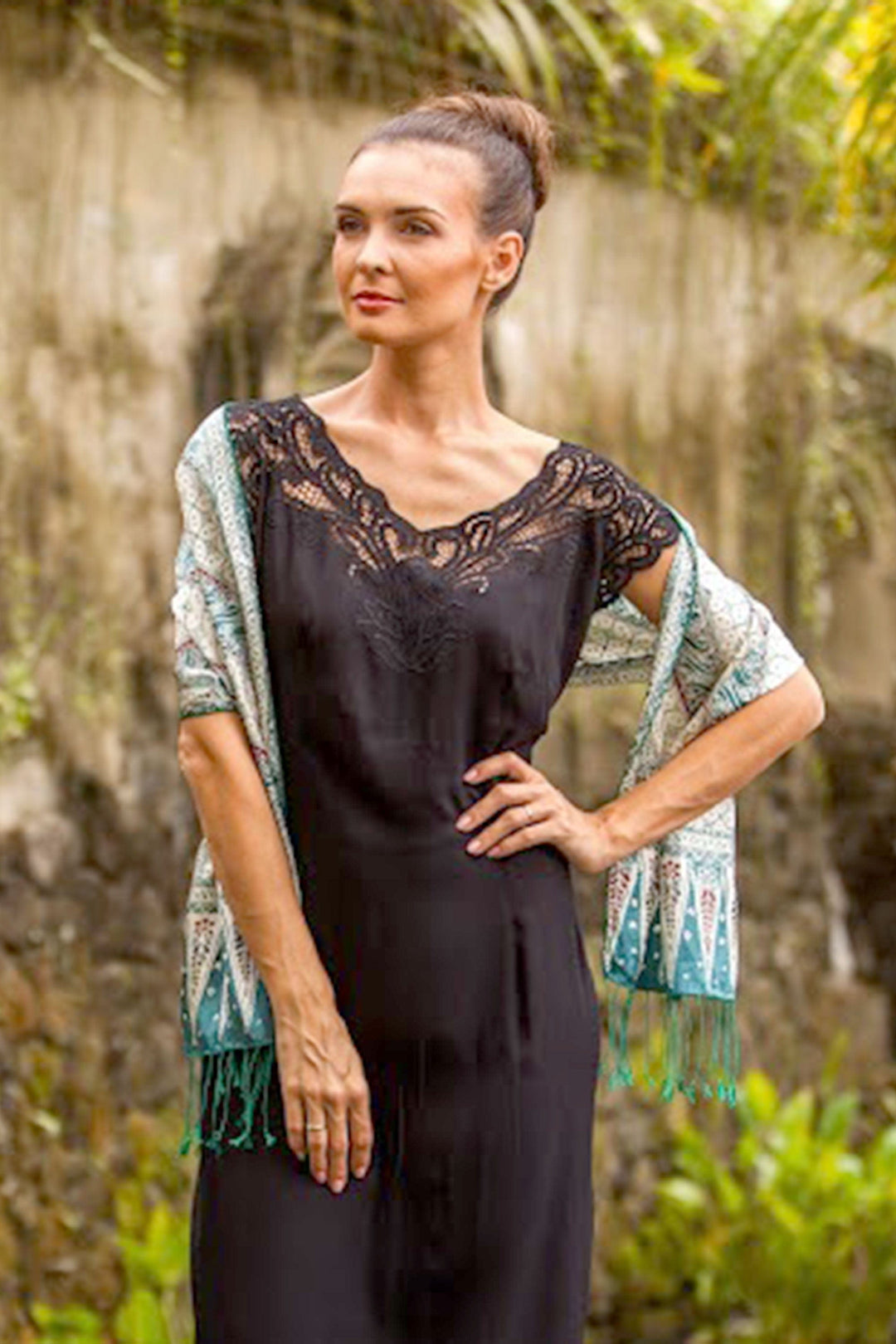 Batik Silk Scarf with Parang Motifs in Moss from Bali - Parang World in Moss