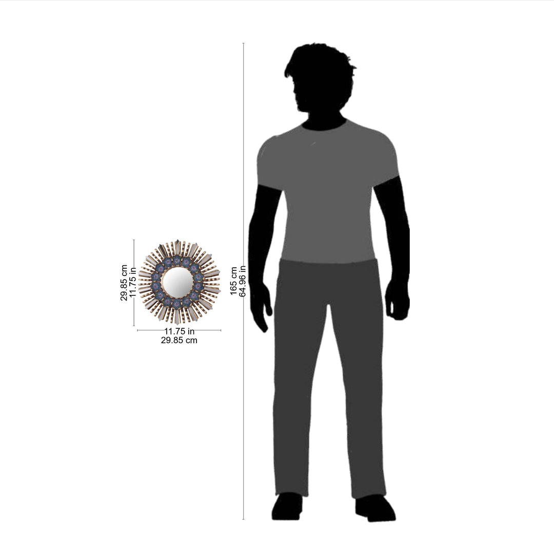 Floral Reverse Painted Glass and Wood Wall Mirror - Cuzco Blue