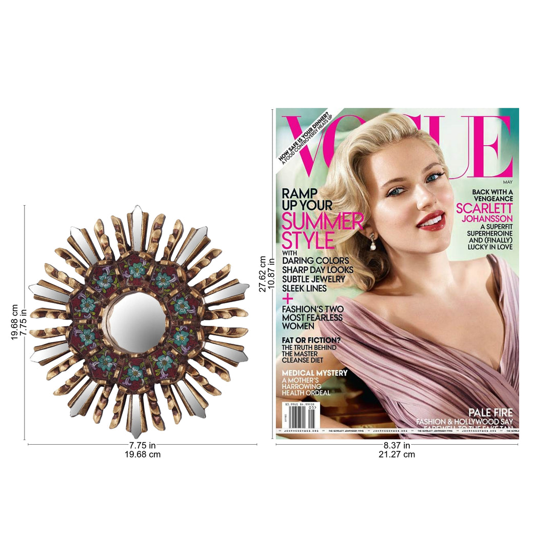 Small Round Reverse Painted Glass and Wood Mirror - Cuzco Garden