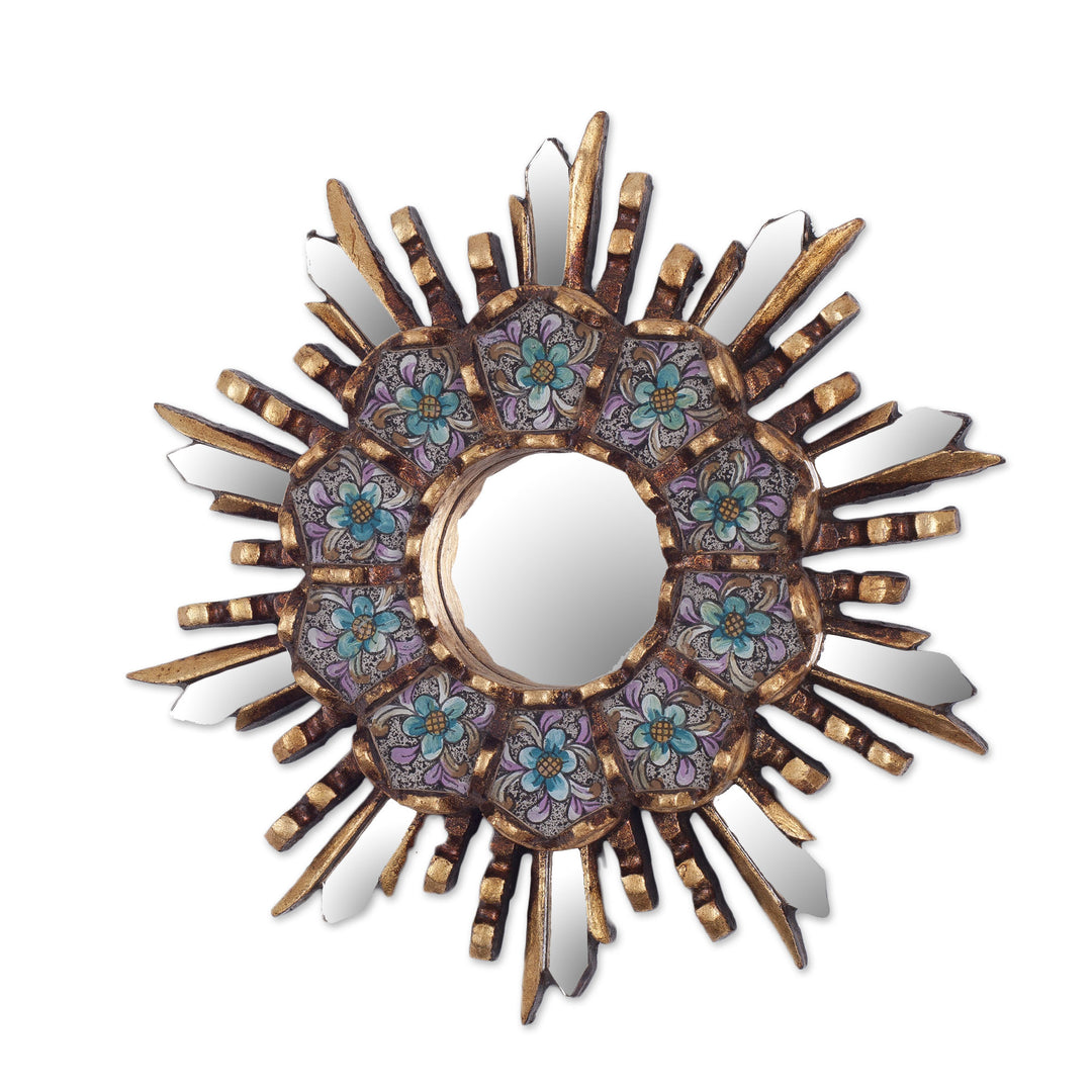 Round Wall Mirror with Floral Reverse Painted Glass - Cuzco Meadow