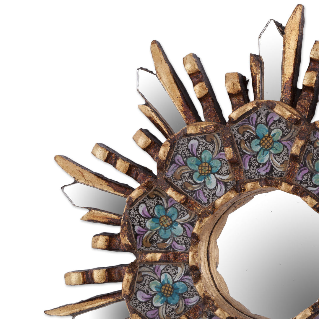 Round Wall Mirror with Floral Reverse Painted Glass - Cuzco Meadow