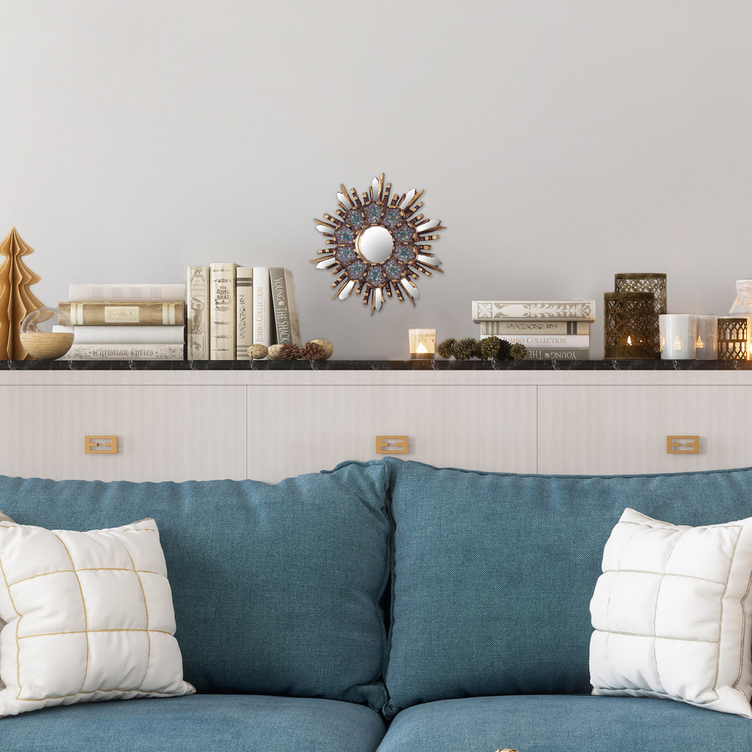 Round Wall Mirror with Floral Reverse Painted Glass - Cuzco Meadow