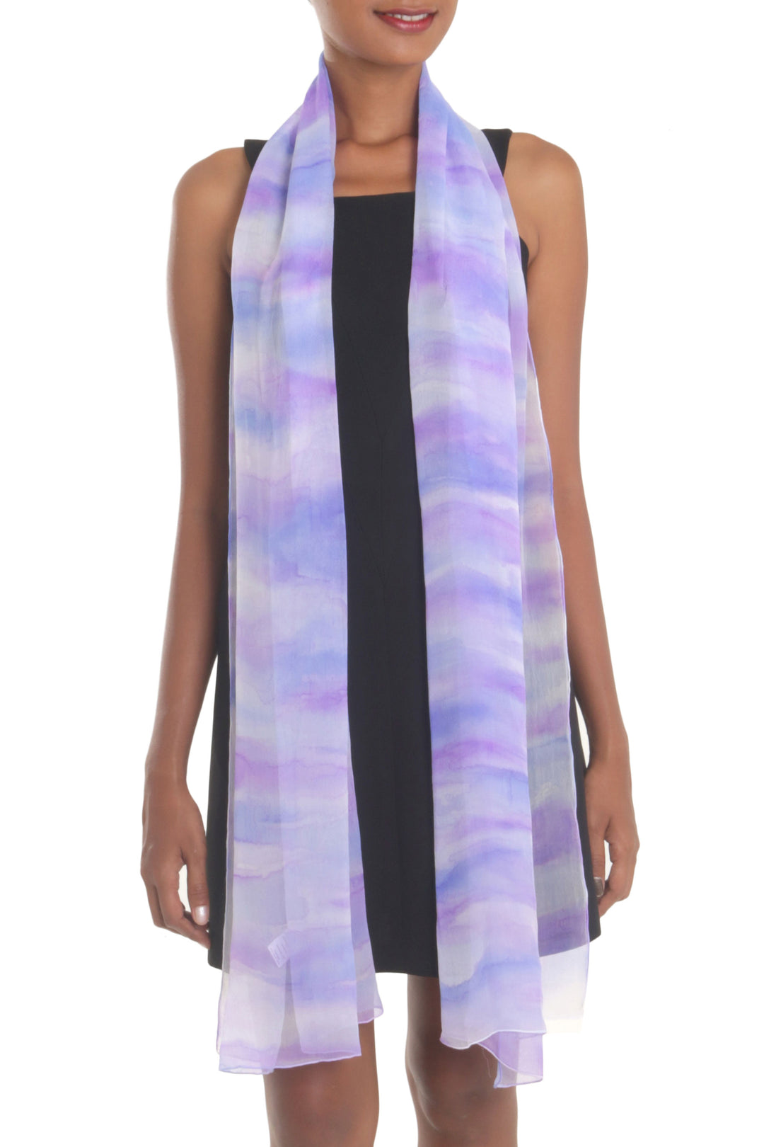 Hand-Painted Silk Shawl in Amethyst and Teal from India - Mystifying Beauty in Plum