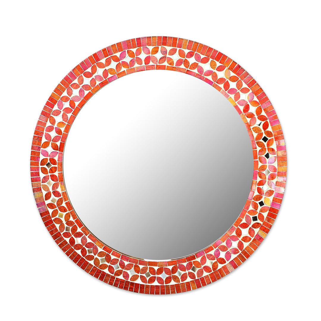 Handcrafted Round Mosaic Multicolor Wall Mirror from India - Shimmering Blossoms