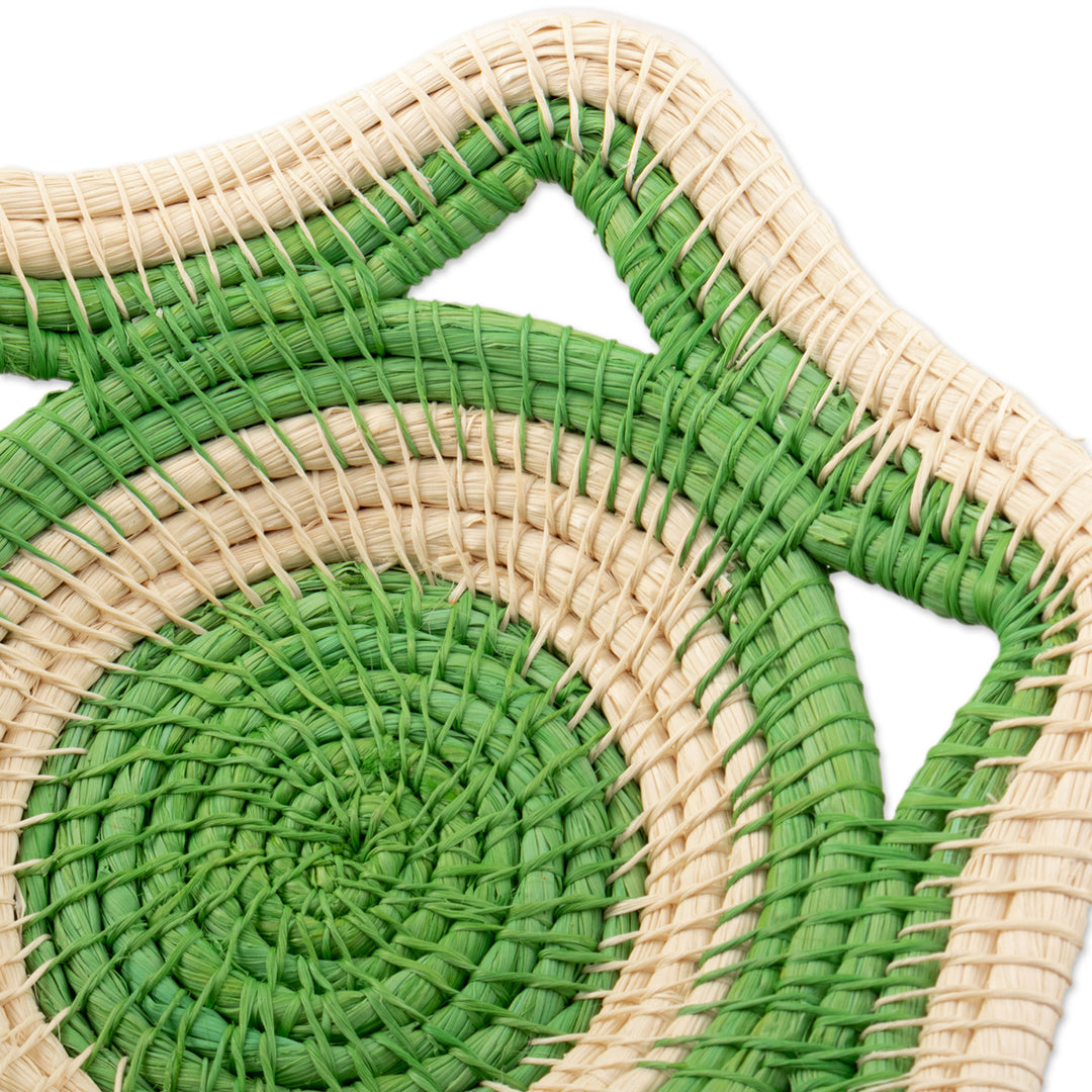 Natural Fiber Decorative Basket in Green and Beige from Peru - Verdant Iquitos