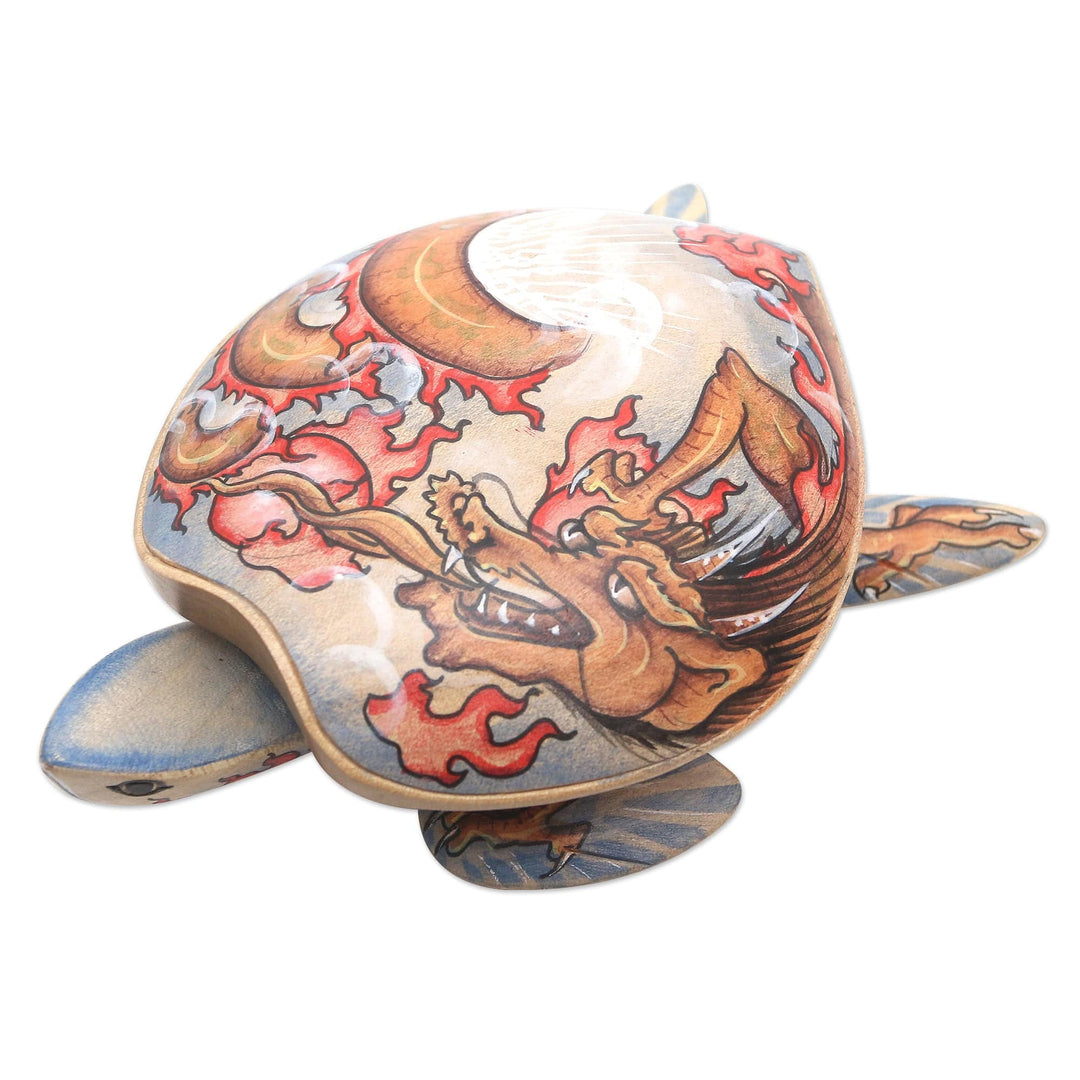 Wooden Turtle Jewelry Box with Hand-Painted Dragon Design - Dragon-Hearted Turtle