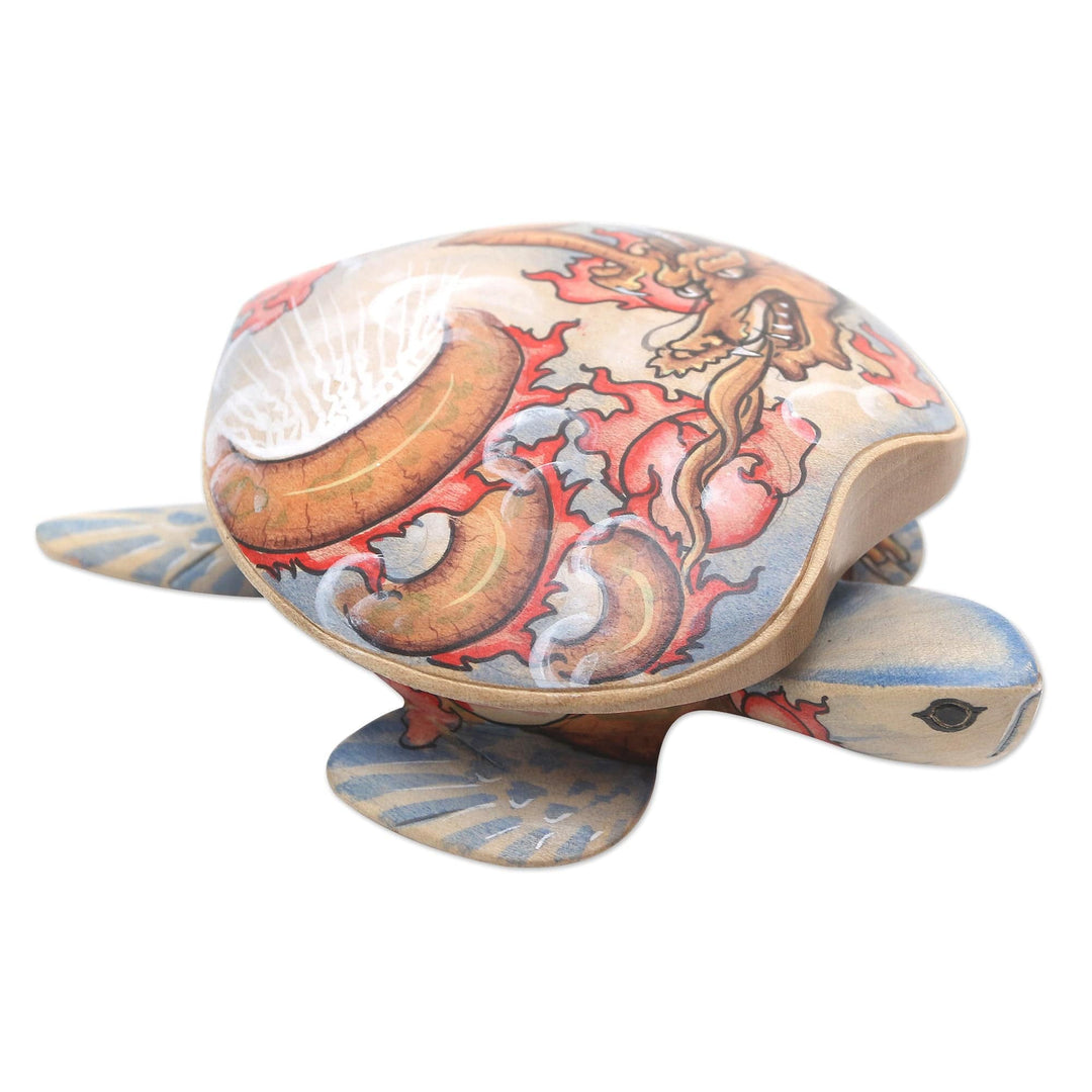 Wooden Turtle Jewelry Box with Hand-Painted Dragon Design - Dragon-Hearted Turtle