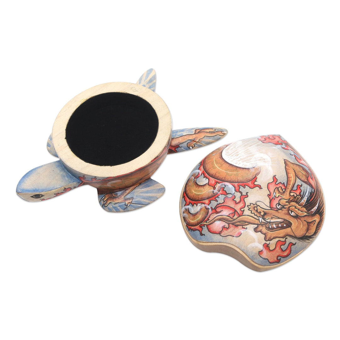 Wooden Turtle Jewelry Box with Hand-Painted Dragon Design - Dragon-Hearted Turtle
