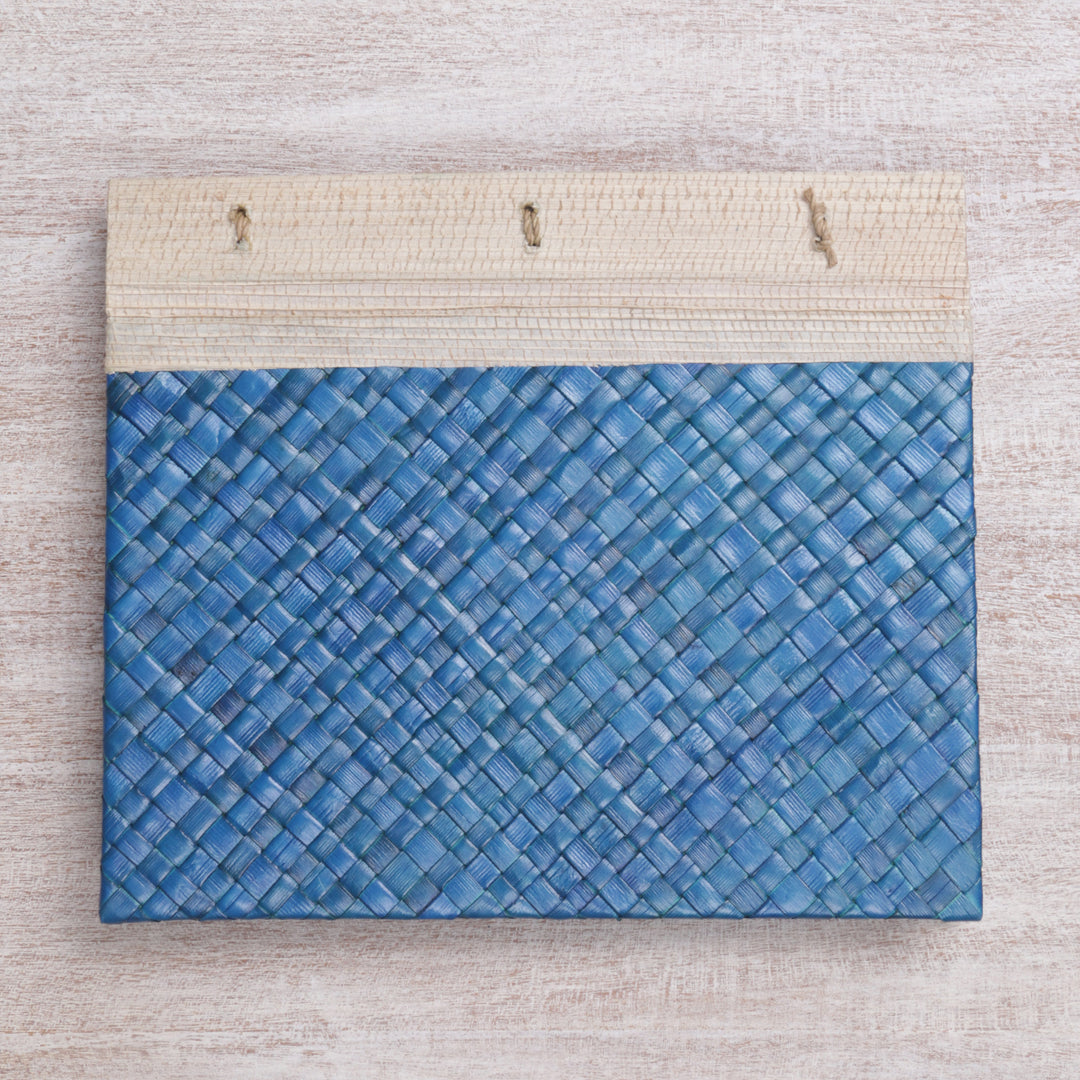 Artisan Hand-woven Pandan Leaf Journal in Blue from Bali - Happy Weaver in Blue