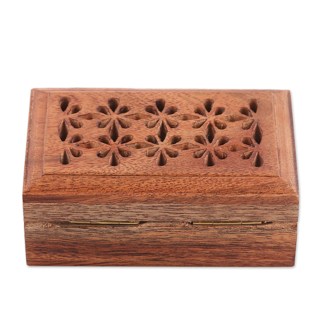 Handcrafted Floral Wood Decorative Box from India - Floral Subtlety