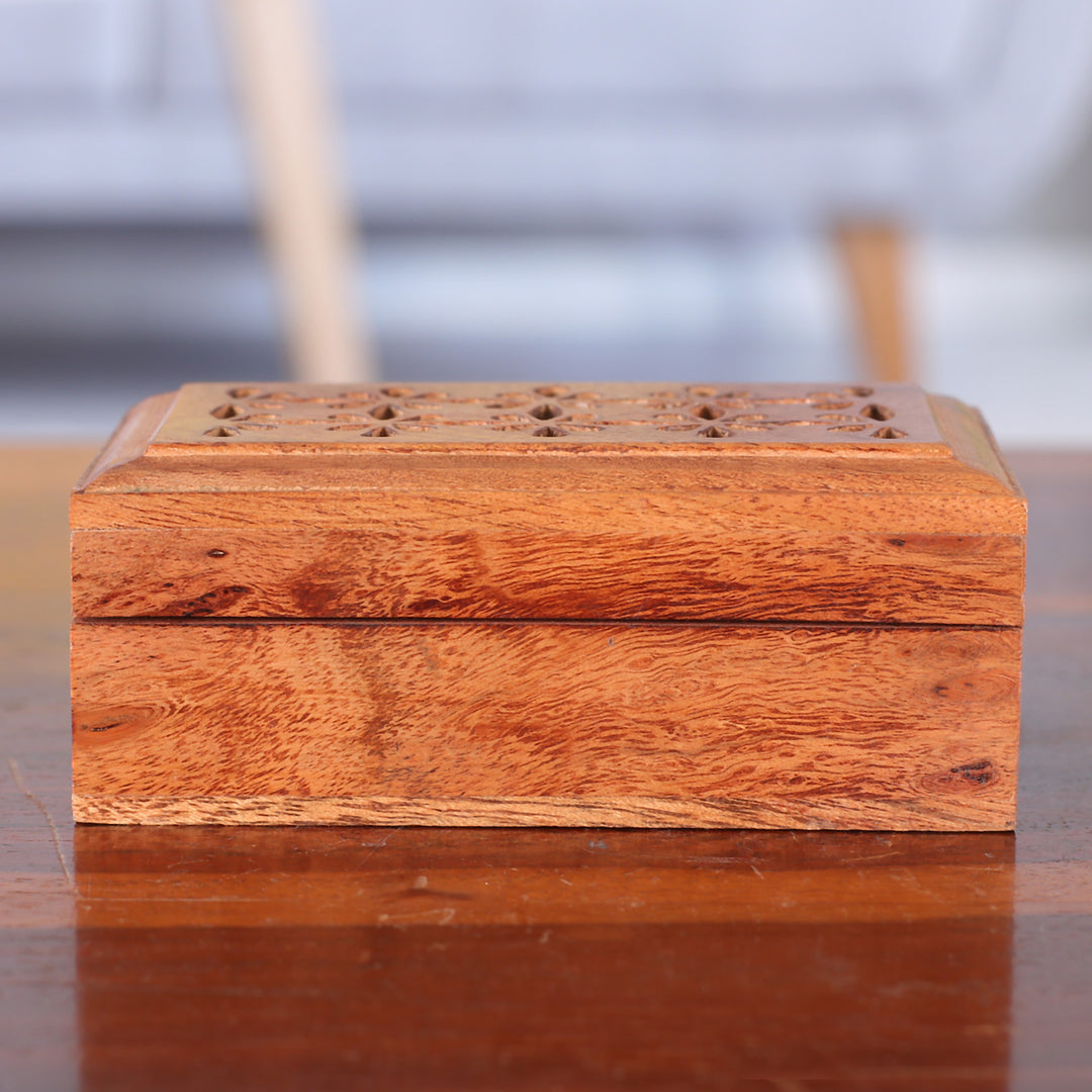Handcrafted Floral Wood Decorative Box from India - Floral Subtlety