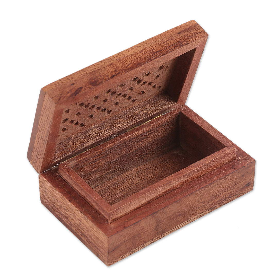 Handcrafted Floral Wood Decorative Box from India - Floral Subtlety