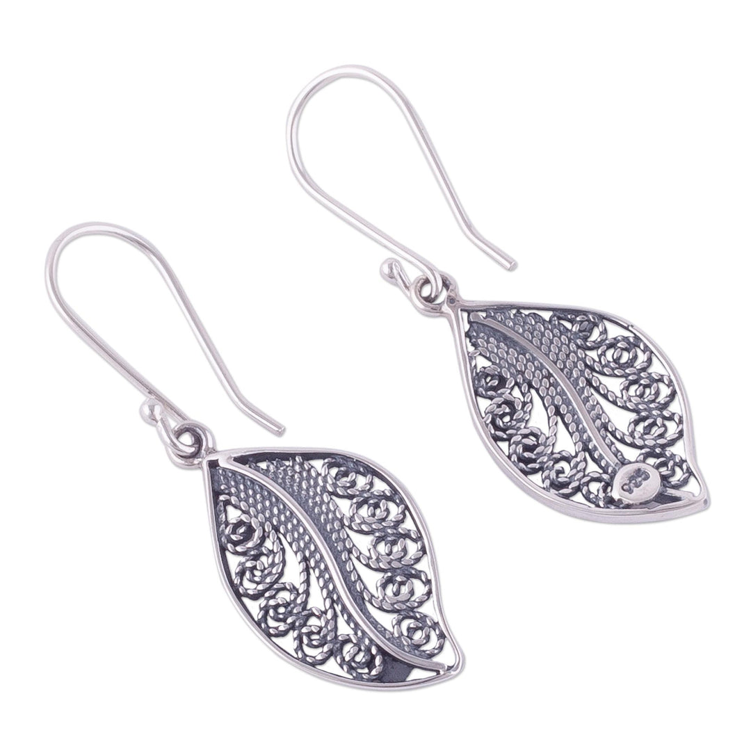 Sterling Silver Filigree Leaf Dangle Earrings from Peru - Spiraling Veins