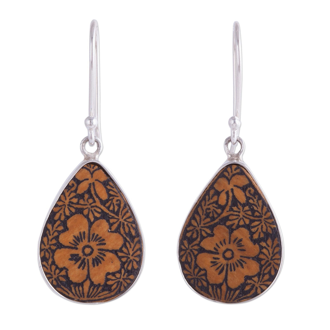 Floral Sterling Silver and Pumpkin Shell Earrings from Peru - Margarita Garden
