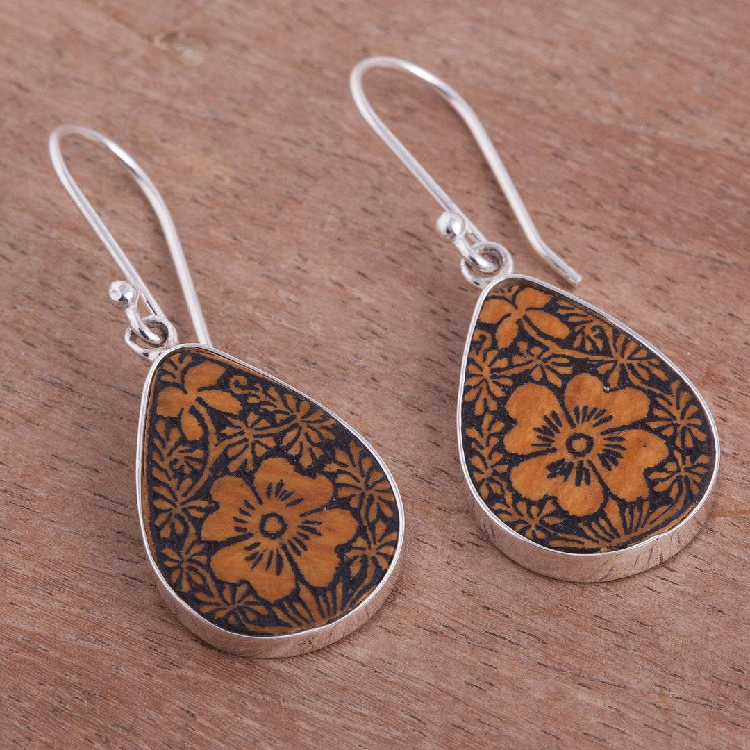 Floral Sterling Silver and Pumpkin Shell Earrings from Peru - Margarita Garden