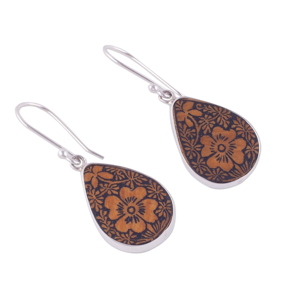 Floral Sterling Silver and Pumpkin Shell Earrings from Peru - Margarita Garden