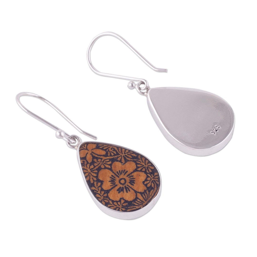 Floral Sterling Silver and Pumpkin Shell Earrings from Peru - Margarita Garden