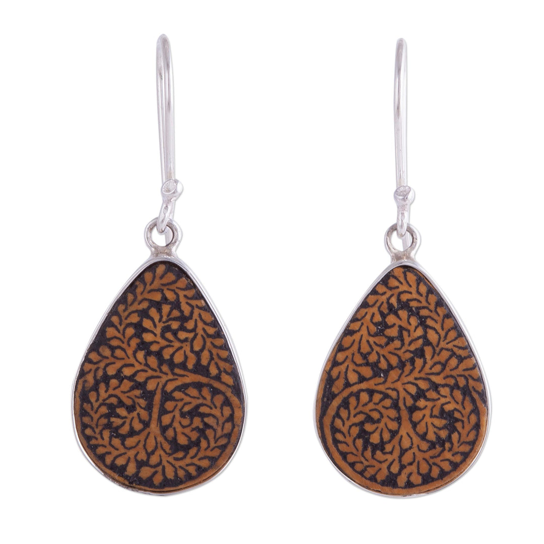 Leafy Sterling Silver and Pumpkin Shell Earrings from Peru - Enchanted Copse