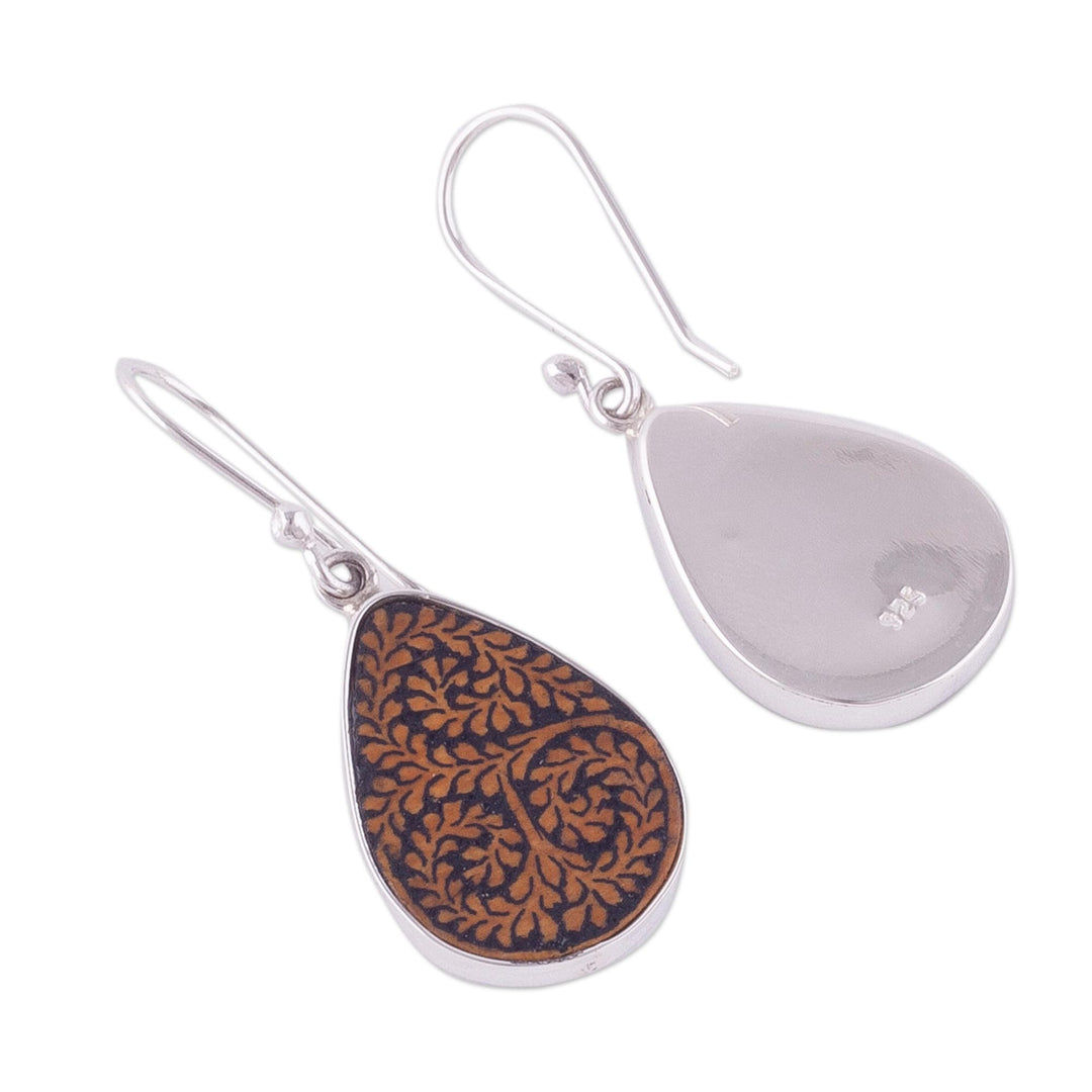 Leafy Sterling Silver and Pumpkin Shell Earrings from Peru - Enchanted Copse