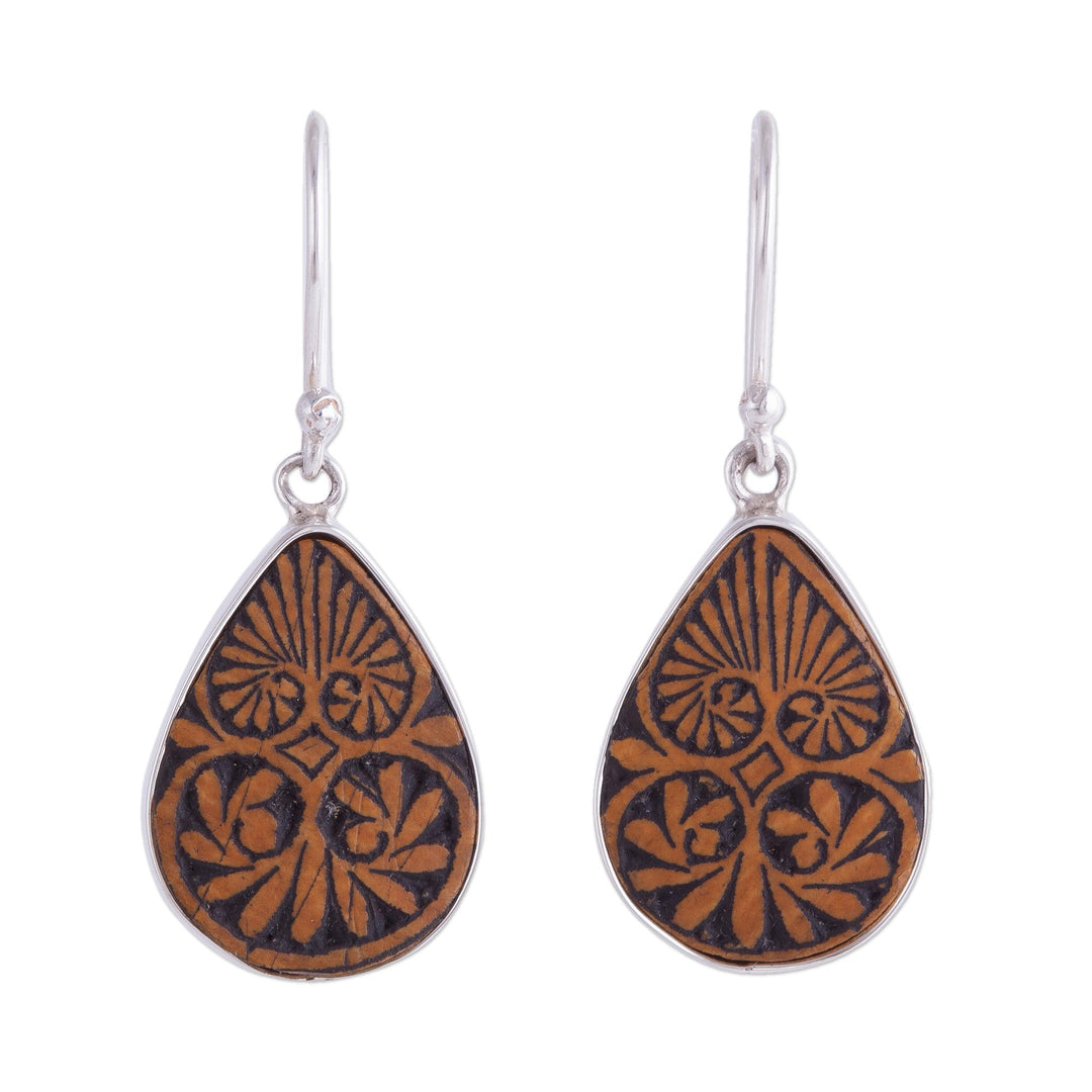 Sterling Silver and Pumpkin Shell Dangle Earrings from Peru - Infinite Cosmos