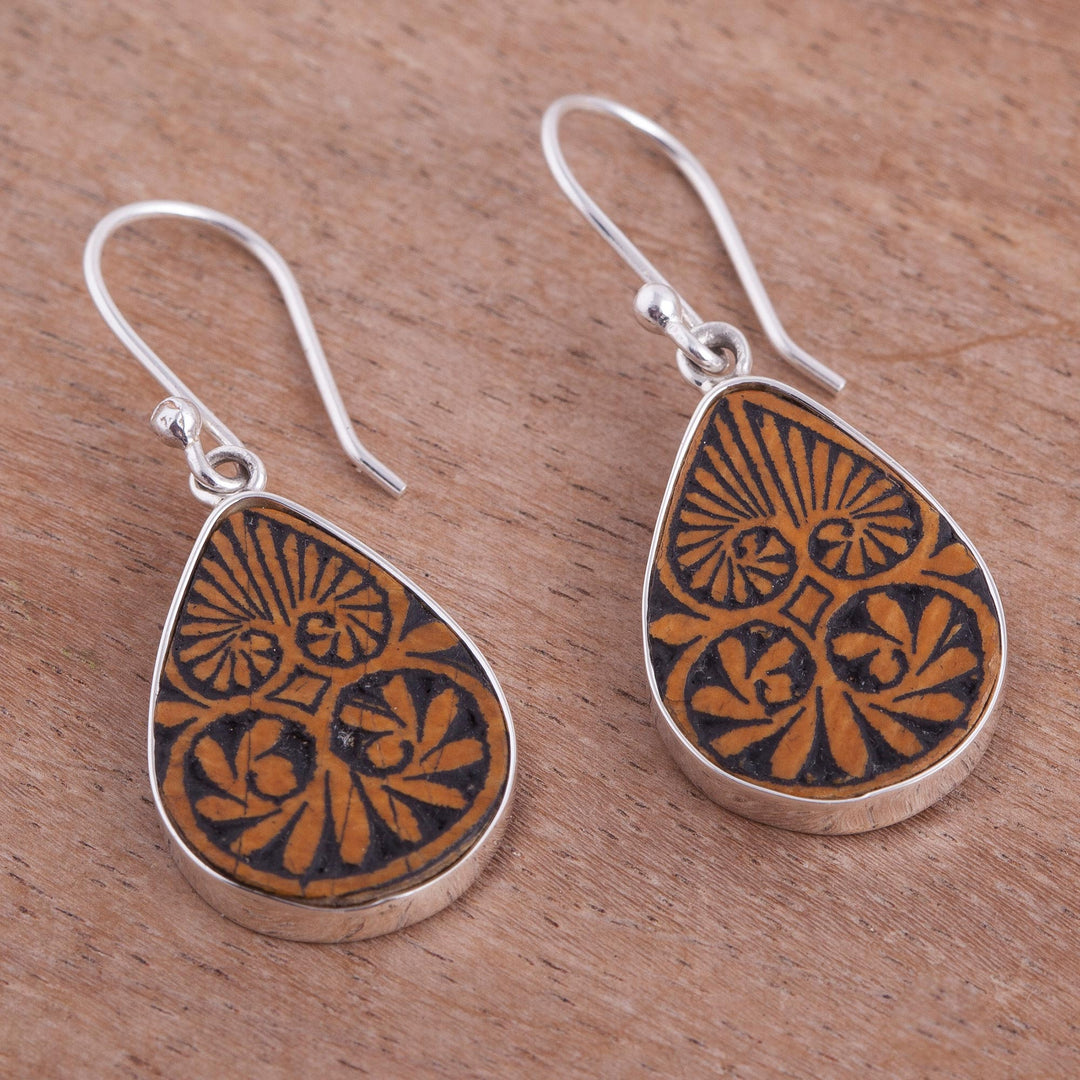 Sterling Silver and Pumpkin Shell Dangle Earrings from Peru - Infinite Cosmos