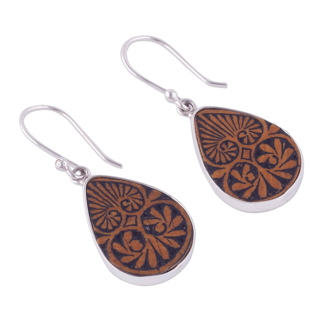 Sterling Silver and Pumpkin Shell Dangle Earrings from Peru - Infinite Cosmos