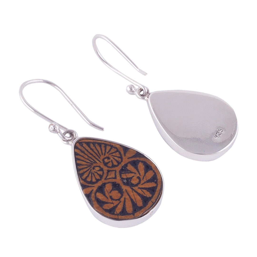 Sterling Silver and Pumpkin Shell Dangle Earrings from Peru - Infinite Cosmos